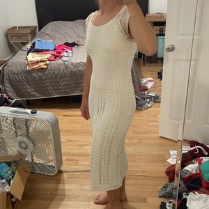 Express crochet white midi dress